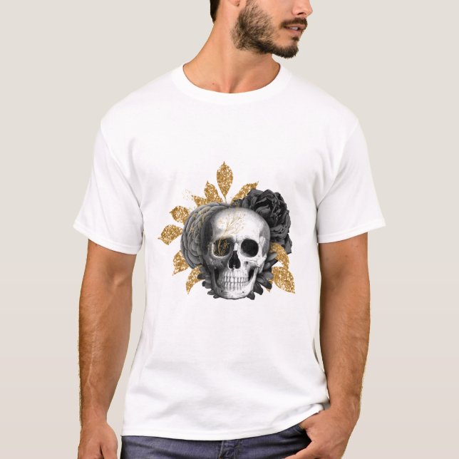 Rosas negros y cráneo camiseta gótica (Anverso)