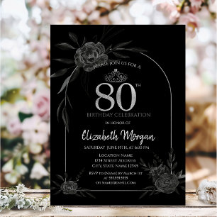 Rosas oscuros Invitación de cumpleaños 80 negro
