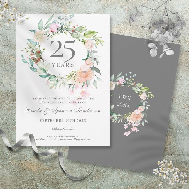 Rosas para la tarjeta de 'Save the Date' del 25 an (25th Anniversary Save the Date Roses Garland)