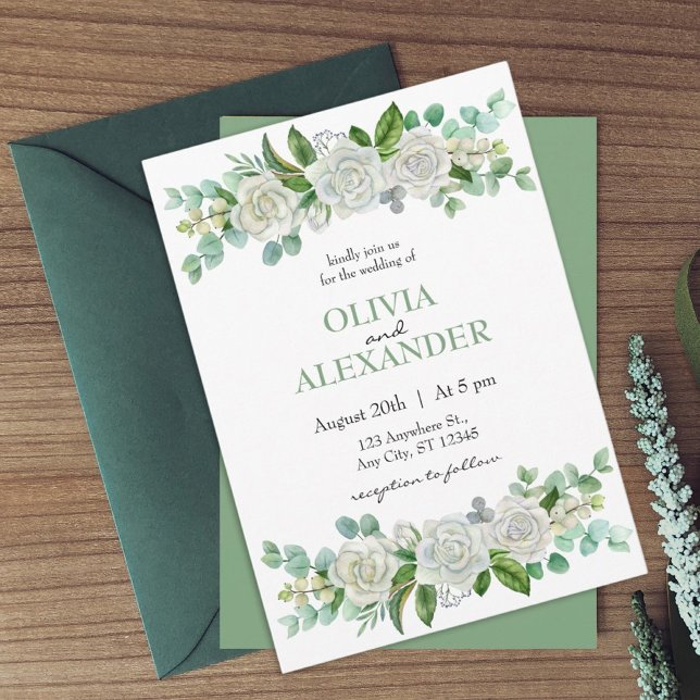 Rosas Pastel Invitación a la Boda Verde (Subido por el creador)