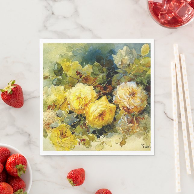 Rosas, pintura famosa, servilleta de papel (In situ)