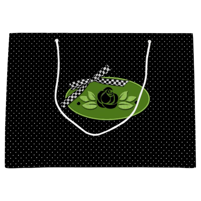 Rosas Polkadot Bolsa de regalo de tamaño negro (Anverso)