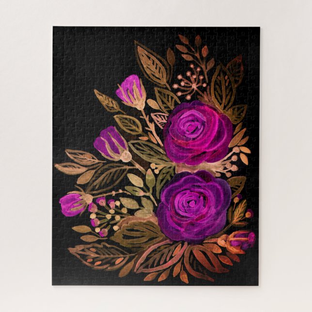 Rosas púrpura acuarela rompecabezas (Vertical)