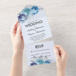 Rosas Púrpura Y Azul Todo En Una Invitación De Bod