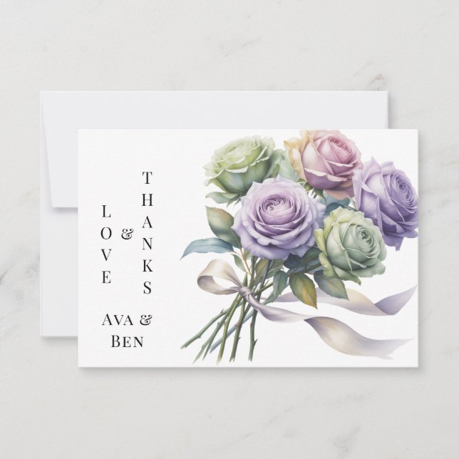 Rosas púrpura y verde salvia Amor y agradecimiento (Anverso)