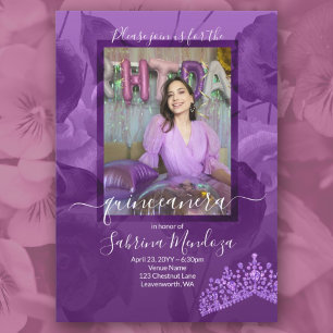 Rosas púrpuras Invitación a la foto de Quinceanera