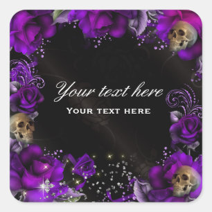 Rosas Purpúreas + Calaveras Etiqueta Pegatina Góti