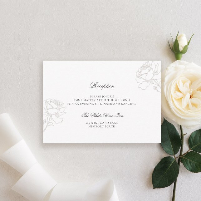 Rosas Rica marfil - negro - Recepción de boda (formal traditional wedding reception card rich ivory roses black tie modern classic elegant minimal)