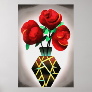 Rosas Rojas Art Decó En Arte Abstracto Vase