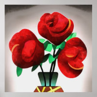 Rosas Rojas Art Decó En Arte Abstracto Vase