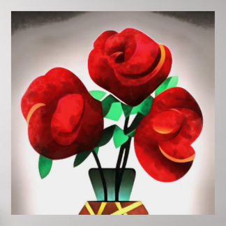 Rosas Rojas Art Decó En Arte Abstracto Vase