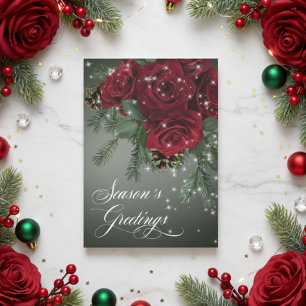 Rosas Rojas Brillantes Elegantes y Pino de Navidad
