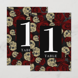Rosas Rojas Calaveras Floral Negro Número de Mesa 