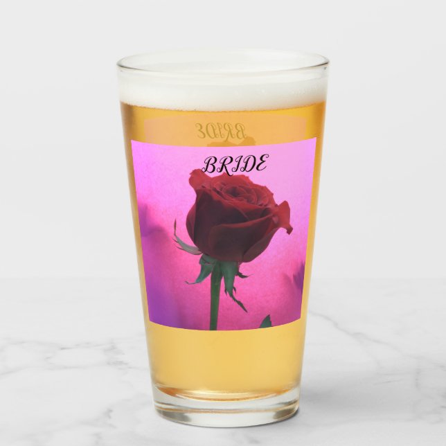 Rosas rojas cerradas con vidrio rosado Boda (Anverso (lleno))