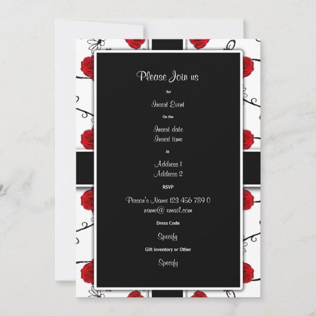 Rosas rojas de rubí - personalizable de invitacion (Anverso)