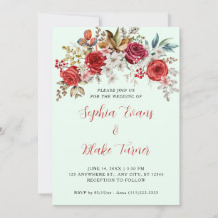 Rosas Rojas Elegantes Invitación de Boda Floral Ve