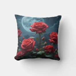 Rosas rojas en el Cojín decorativo de la luna