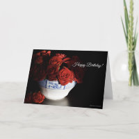 Rosas rojas en la tarjeta de cumpleaños Blue & Whi