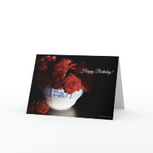 Rosas rojas en la tarjeta de cumpleaños Blue & Whi