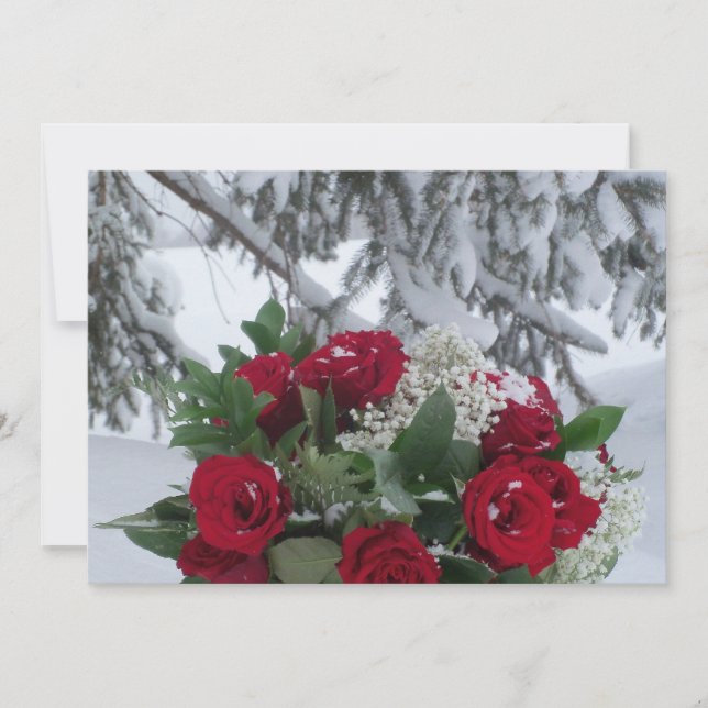 Rosas rojas en una boda de invierno blanca con nie (Anverso)