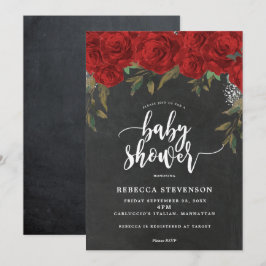 rosas rojas floral bebé ducha tiza invitación