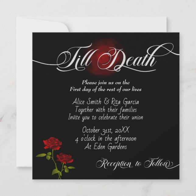 Rosas rojas góticas e invitaciones a la boda negra (Anverso)