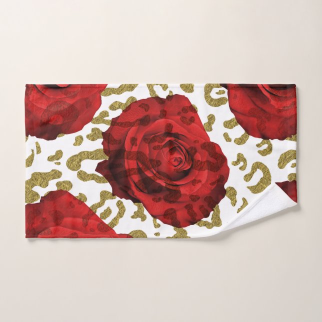Rosas Rojas Guepardo Leopardo Estampado Animal Dor (Toalla de mano)