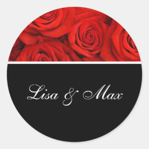 Rosas rojas Pegatinas de boda personalizadas