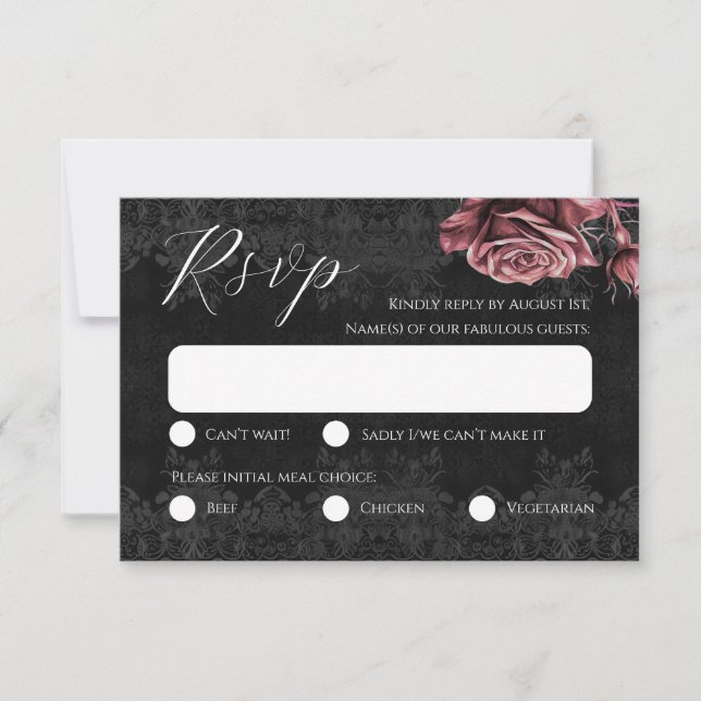 Rosas rojas Romántica tarjeta RSVP gótica victoria (Anverso)