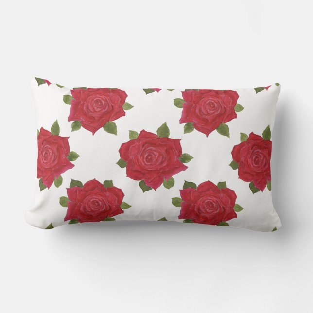 Rosas rojas románticas en la almohada lumbar del P (Anverso)