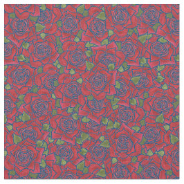 Rosas rojas románticas en tela de patrón azul