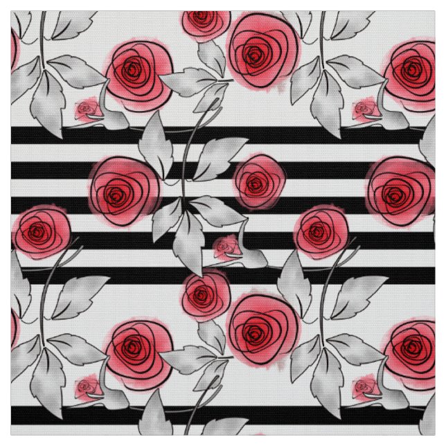 Rosas rojas, tela de rosas acuarelas (Retal)