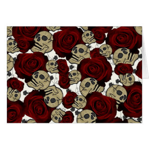 Rosas Rojas y Calaveras Floral Negro Gótico Blanco