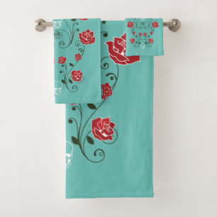 Rosas rojas y cráneos verde azulados