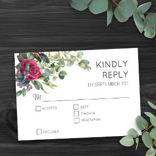 Rosas Rojas y Eucalipto Floral RSVP de Boda