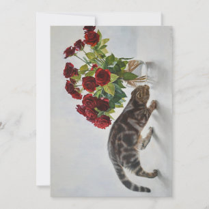 Rosas rojas y gatas - Impresión de pintura de acei