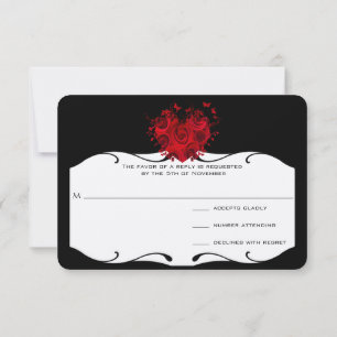 Rosas Rojas y Mariposas Corazón en Negro RSVP
