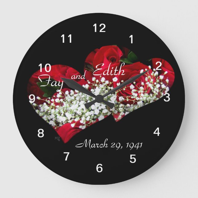 Rosas rojas y reloj de doble corazón - personaliza (Anverso)