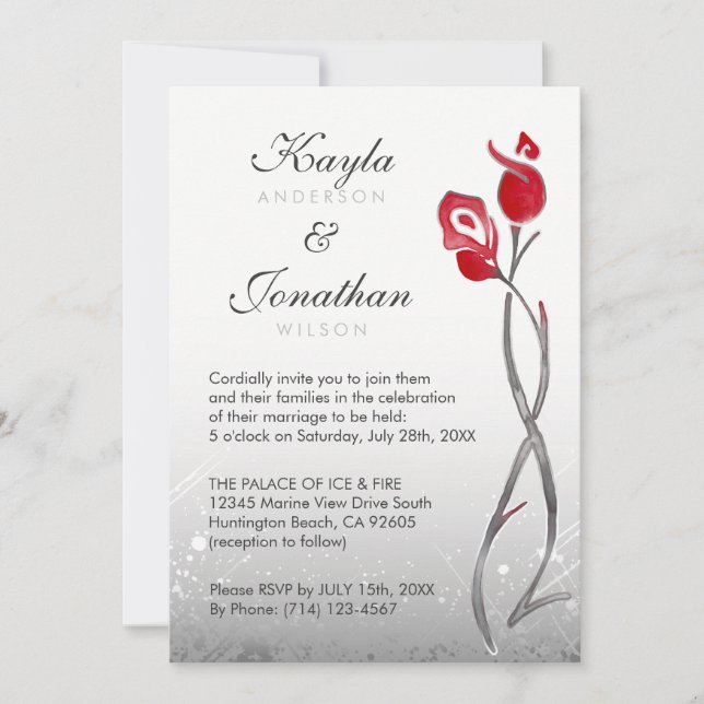 Rosas rojos de plata de las invitaciones el | de (Anverso)