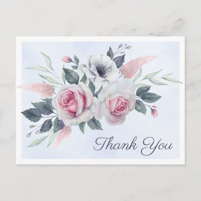 Rosas románticas Tarjeta postal de agradecimiento  (Anverso)