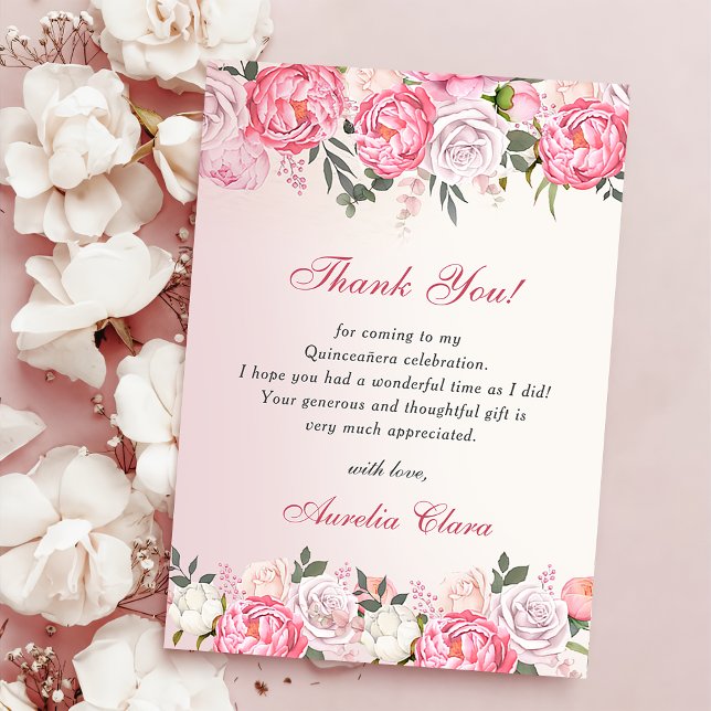 Rosas Románticos Pastel Dulce 16 Tarjeta de agrade (Subido por el creador)