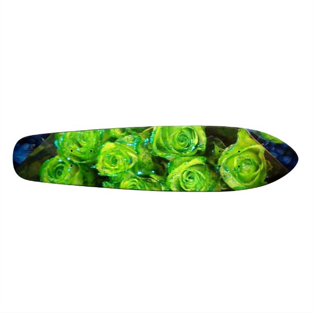 Rosas románticos Purpurinas verdes Skateboard (Horizontal)