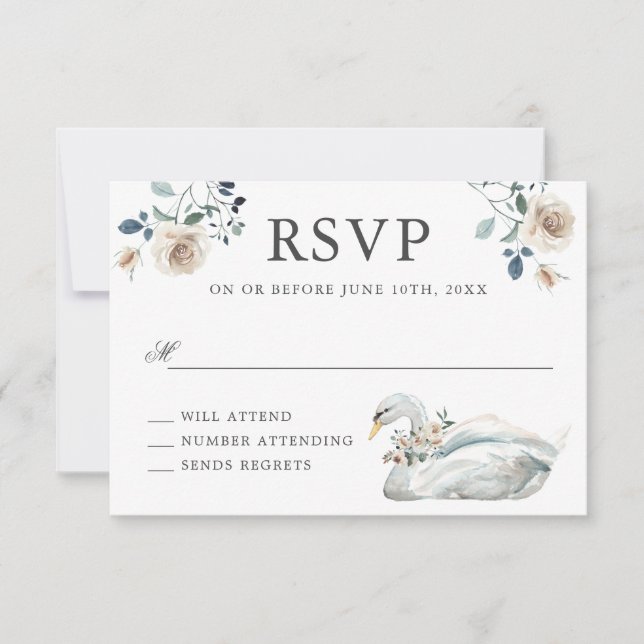 Rosas románticos y matrimonio de cisnes RSVP (Anverso)