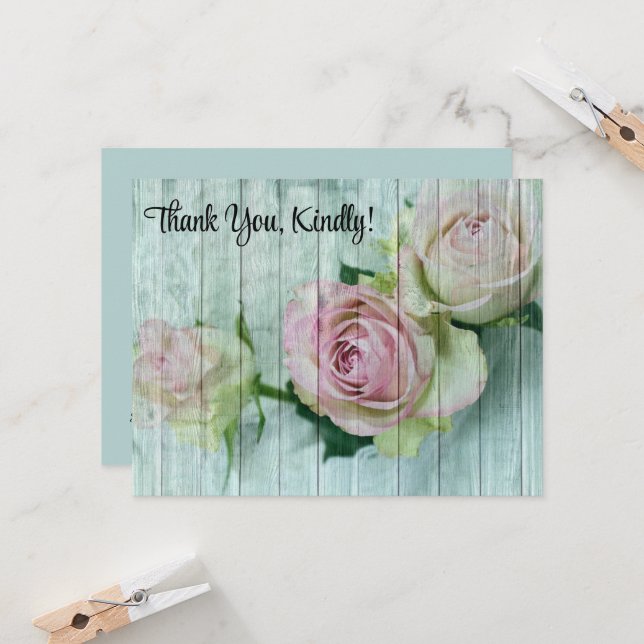 Rosas rosa pálido, Shabby Chic, Gracias, Tarjeta P (Anverso/Reverso In Situ)
