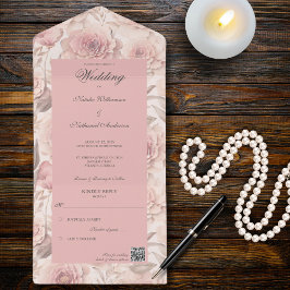 Rosas Rosadas con Código QR Tarjeta de Invitación 