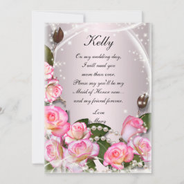 Rosas Rosadas Elegantes y Perlas Tarjeta de Dama d