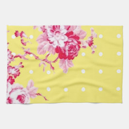 Rosas Rosadas En La Toalla De Cocina Amarilla
