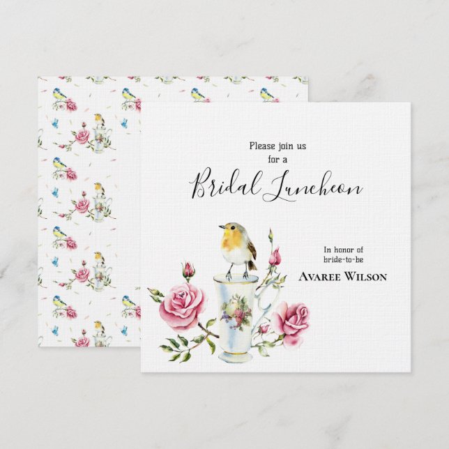 Rosas Rosadas En Una Invitación A La Ducha De Novi (Anverso / Reverso)