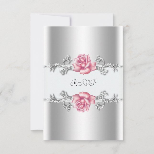 Rosas rosadas plata 25º aniversario de bodas RSVP (Anverso)