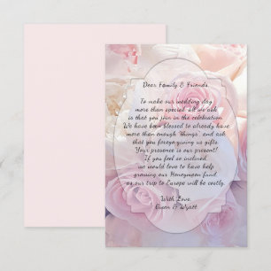 Rosas rosadas que desean tarjetas de boda bien red